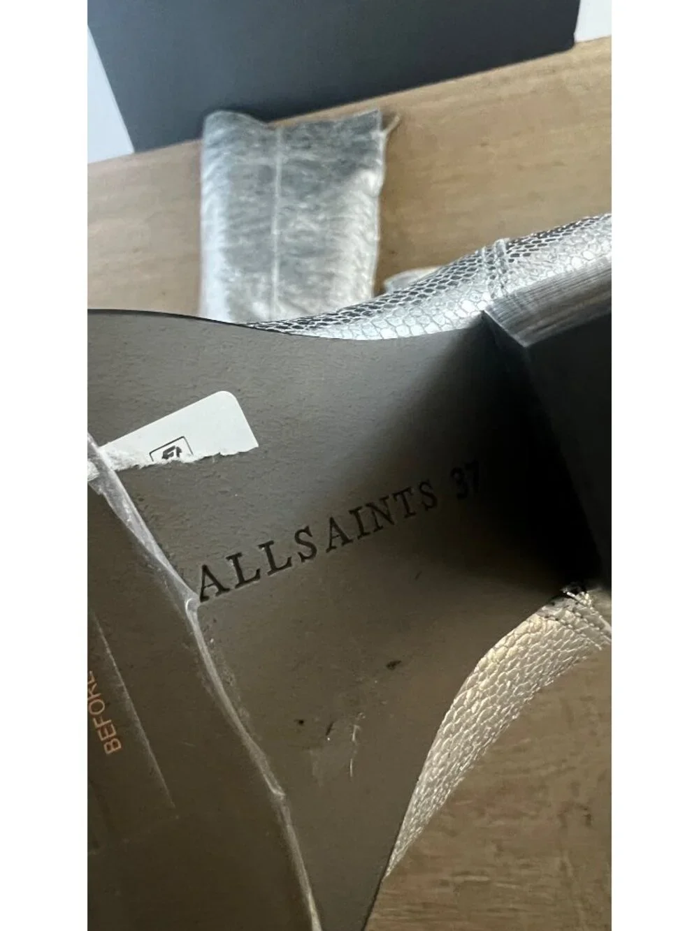 ALL SAINTS Reina Metallic Boot in Silver SIZE 7 New